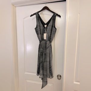 NWT - A New Day XS Black and White Plaid Wrap Bodice Chiffon Dress - work dress